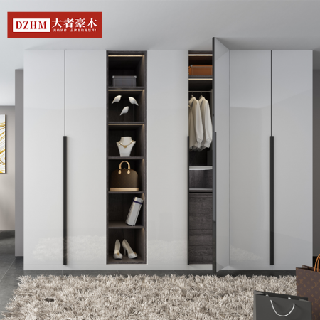 [自营]现代简约轻奢风格衣柜，灰色柜体+暖白门板